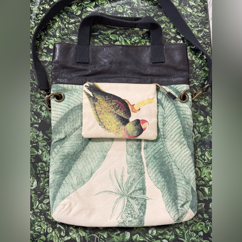 Anthropologie Jasper & Jeera Parrot Print Satchel with Black Leather Strap - Picture 5 of 15